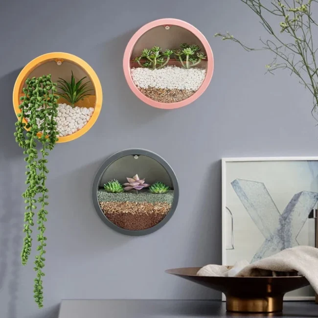 Round Iron Wall Vase Home Living Room Restaurant Hanging Basket Flower Pot