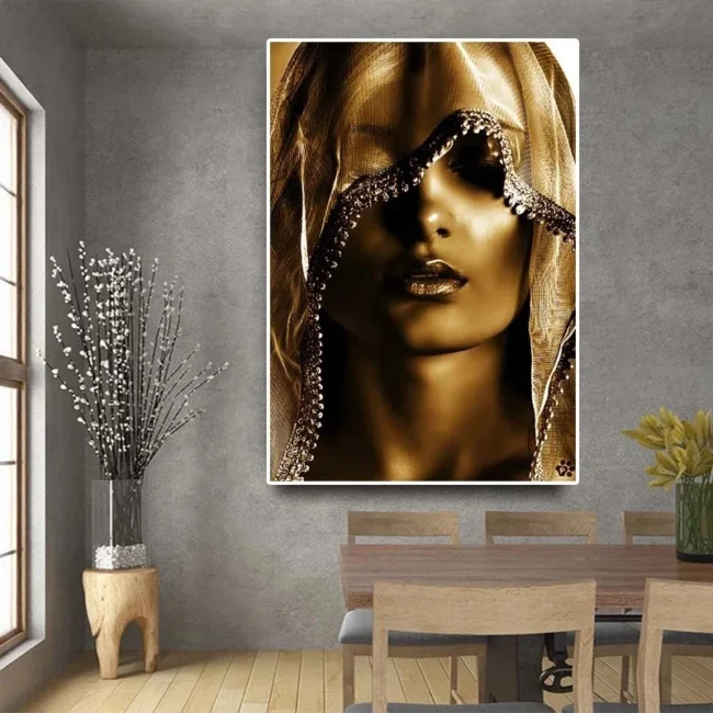Modern Golden Noble Veil Women Canvas Paintings Nordic Wall Posters and Print