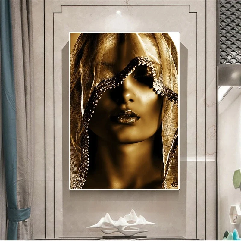 Modern Golden Noble Veil Women Canvas Paintings Nordic Wall Posters and Print - Image 5