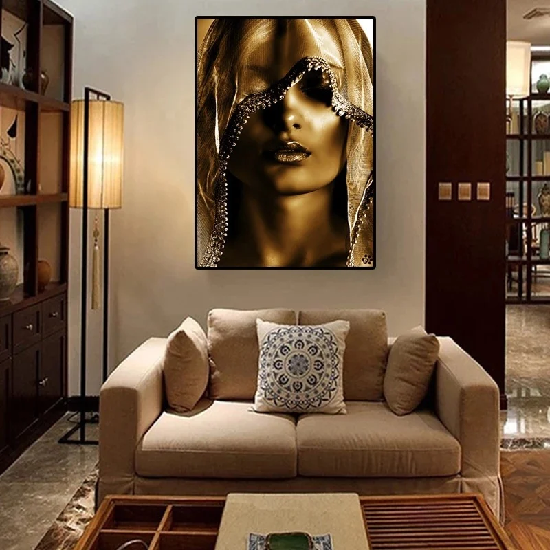Modern Golden Noble Veil Women Canvas Paintings Nordic Wall Posters and Print - Image 4