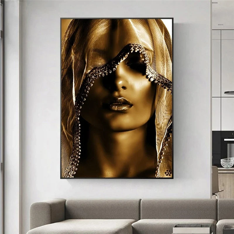 Modern Golden Noble Veil Women Canvas Paintings Nordic Wall Posters and Print - Image 2