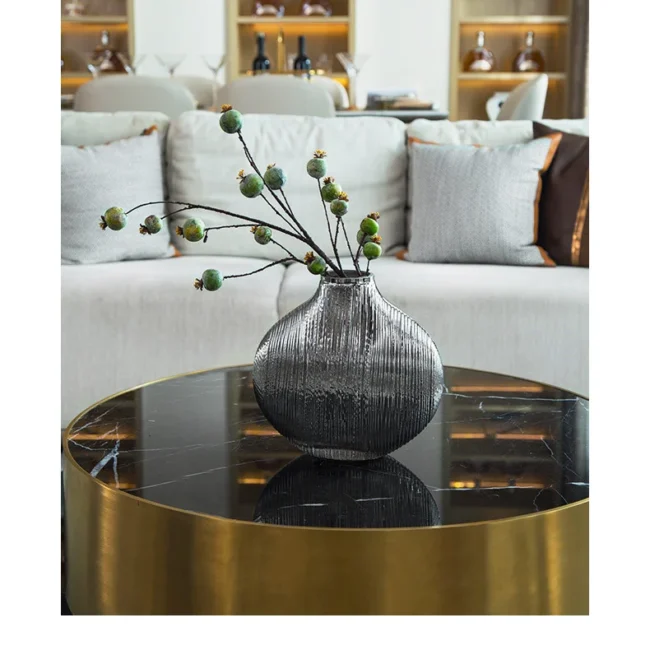 Silver Striped Glass Vase Flower Arrangement Hydroponic Modern