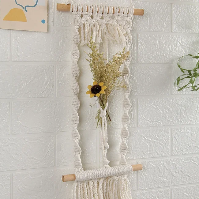 Woven Tapestry, Cotton Rope, Wall Hanging And Dried Flower Decoration