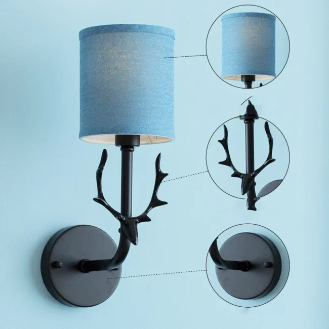 Modern Bedroom Bedside Aisle Wall Lamp Wrought Iron Antlers Living Room Hotel