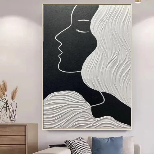 Handmade Black White Portrait Oil Paintings Nodic Abstract People Canvas