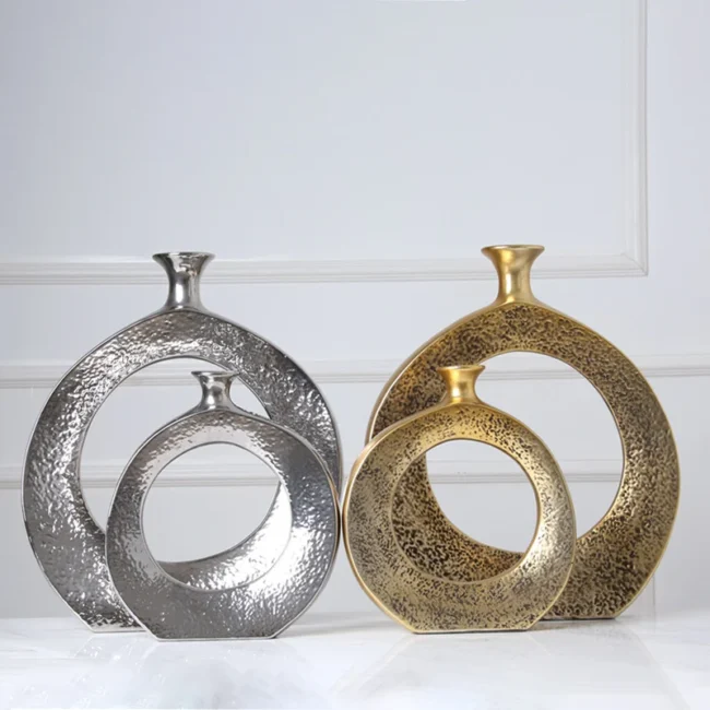 Golden ceramic circle vase living room porch vase decoration
