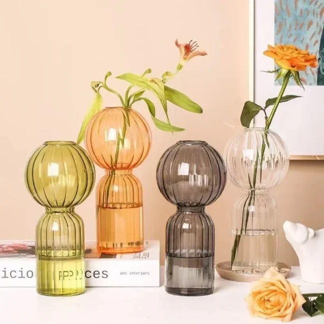 Ins Creative Glass Vase Striped Transparent Table Hydroponic Flower Simple