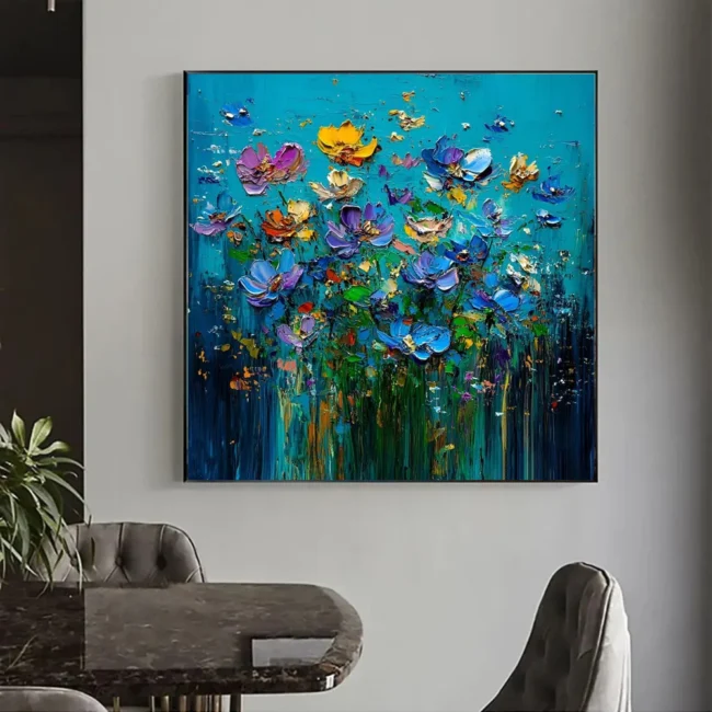 Hand-painted Knife Flower Oil Paintings Modern Floral Restaurant Wall Art