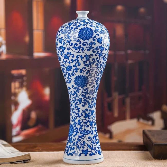 Ceramic Vase, Plum Vase, Blue-and-white Porcelain