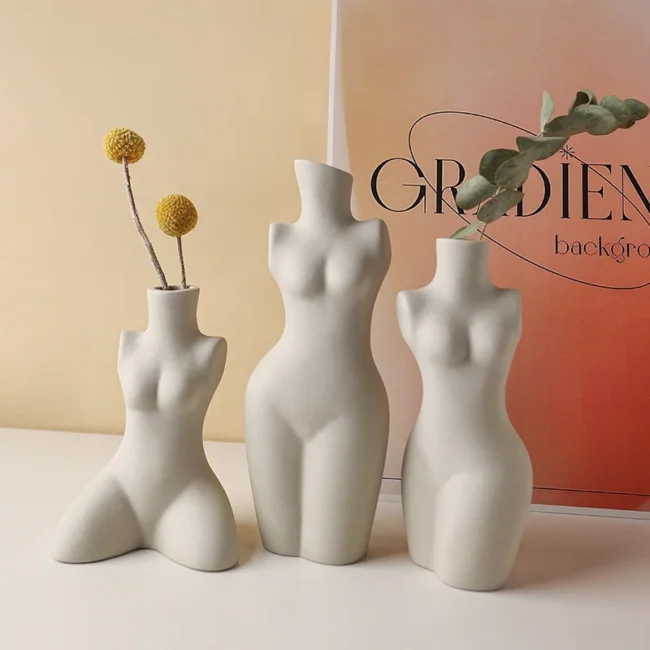Body Modeling Art Vase Silent Style Ceramic Sculpture White Plain Embryo Flower