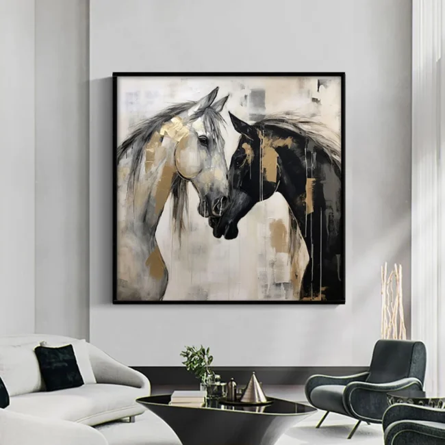Hand-Painted Abstract Animal Horses Painting Texture Canvas Wall Art Modern